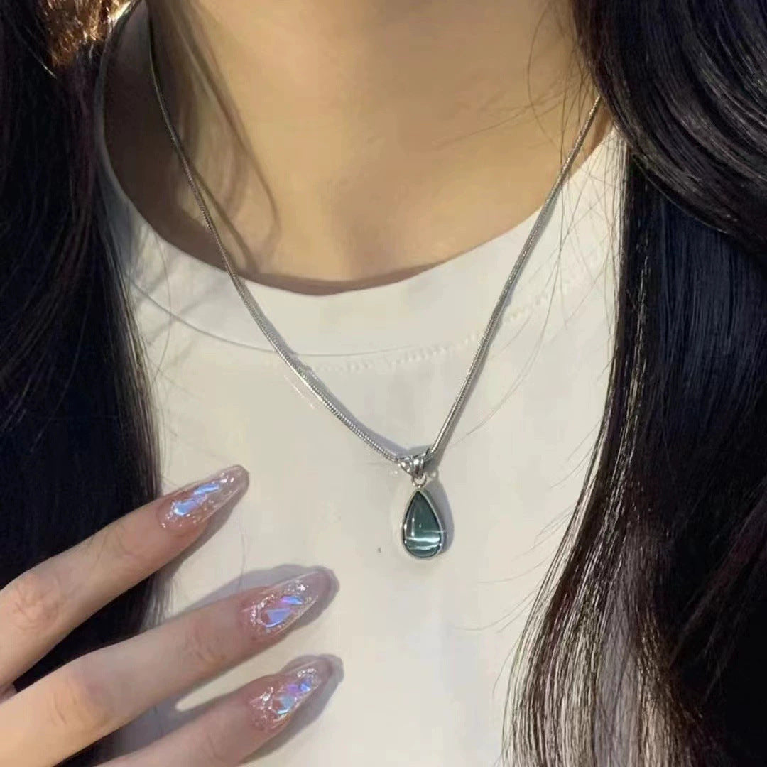 Wholesale Blue Water Drop Pendant Necklace Clavicle Chain